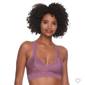 Jezebel by Felina Racerback Stretch Lace Wireless Bralette - Lilac Sz: Small